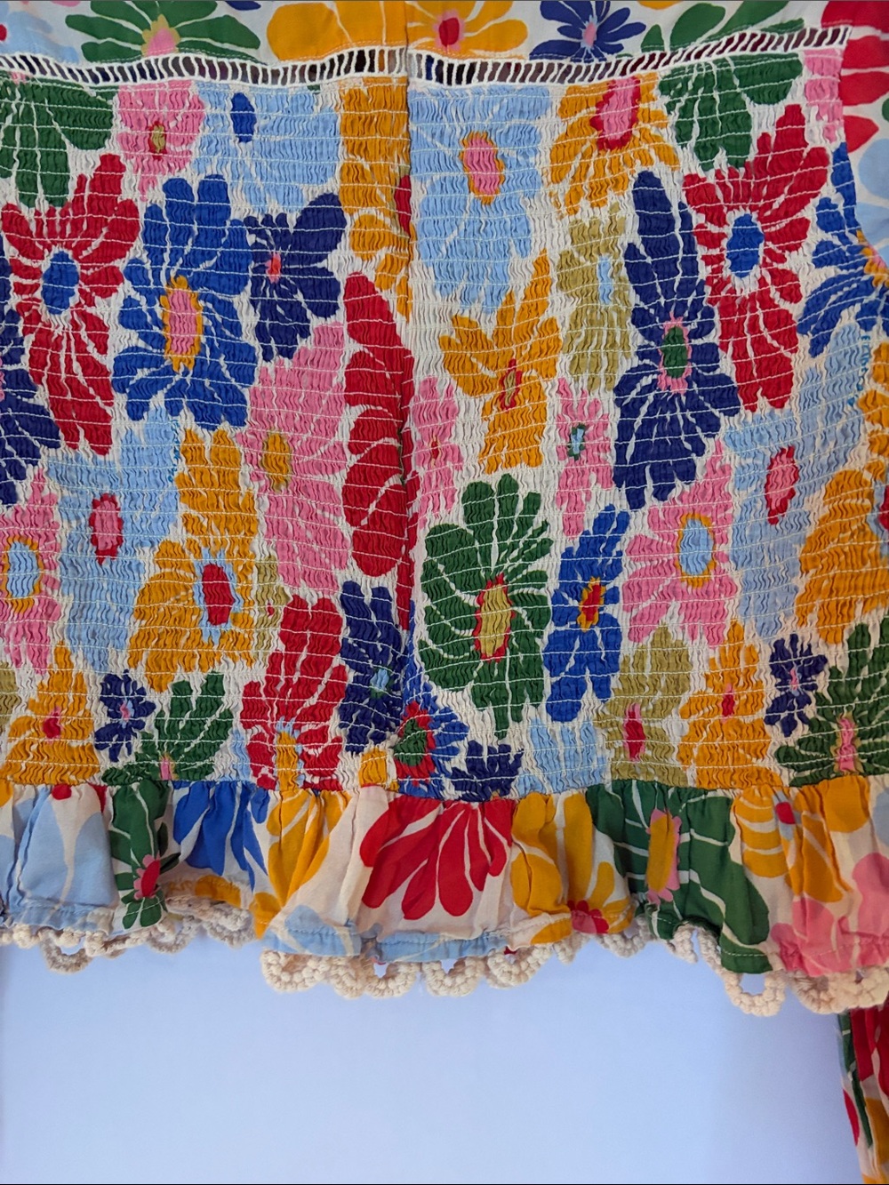 FARM Rio 100% Cotton Multicolor Floral Lace-Trim Long Sleeve Blouse -Sz XL - Picture 7 of 9